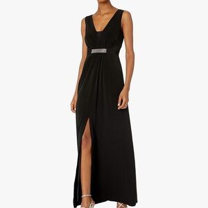 Halston Heritage Black Maxi Dress with Silver Detail